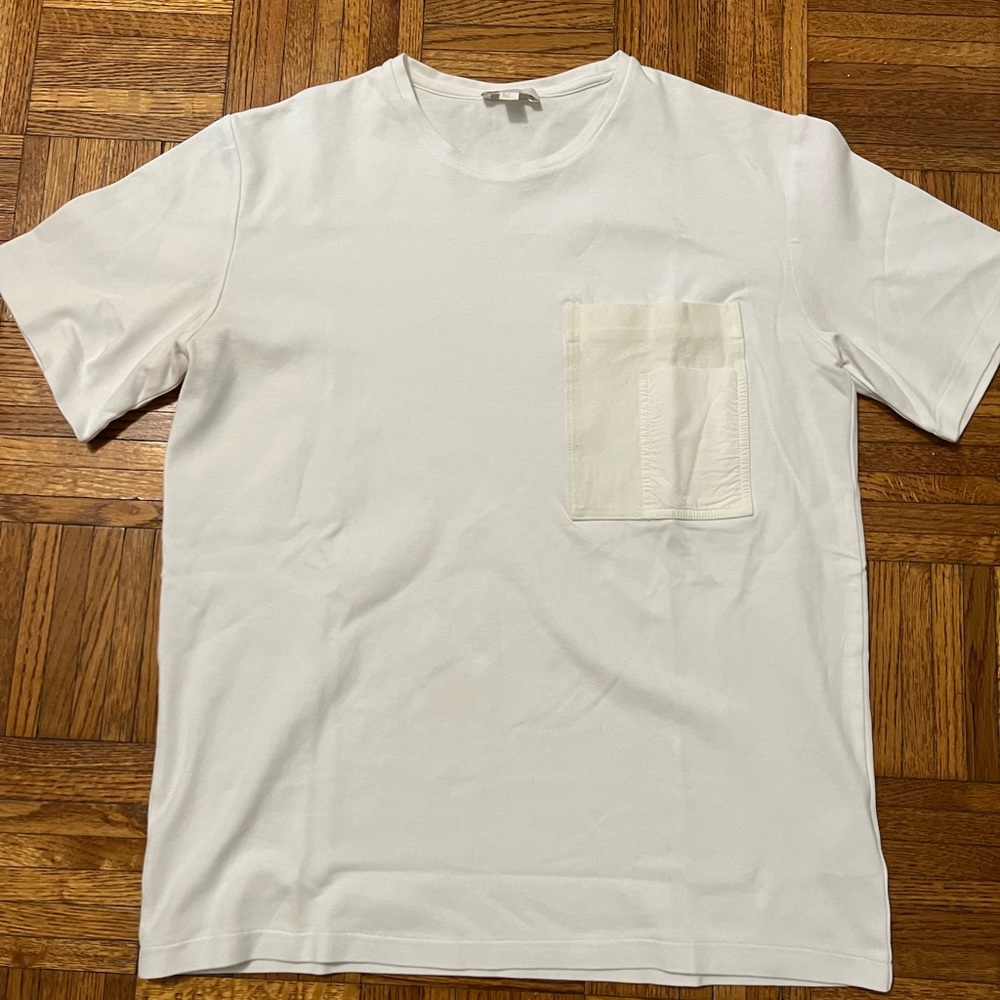 Cos fine white cotton t shirt with woven patch pockets Mens Small